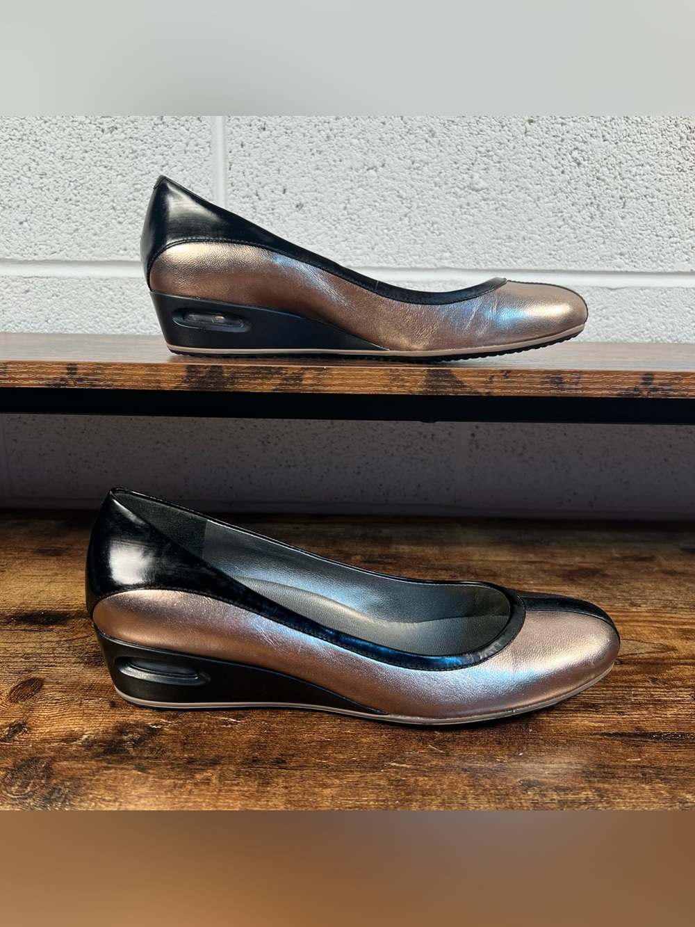 Cole Haan Slip On Shoes Wedge Heel Nike Air Black & Metallic Women's 8.5